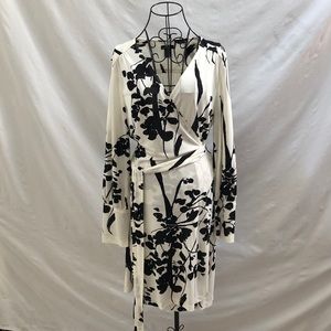 Black/Off White Floral Wrap Dress